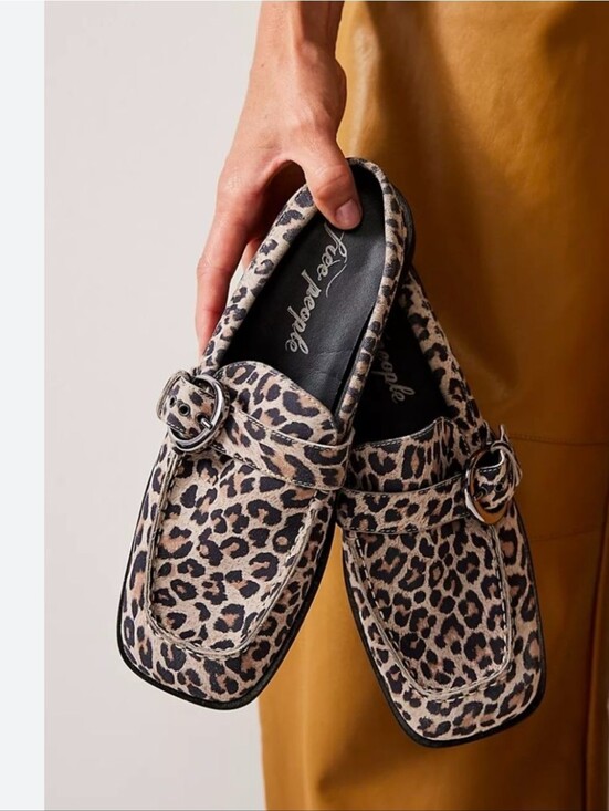 Free People Shoes - Free People Leopard Print Buckle Loafer Mules - Tan & Black Size 7